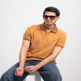 Brown Stretchable Cotton Pique Polo