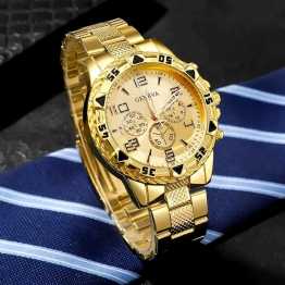 Cross-Border Blue Light Glass Men's Business Watch Steel Band Quartz Watch Multi-Function Digital Scale Three-Eye Watch Wholesale