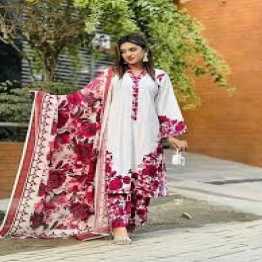 Dubai Elegent cotton Designed Ready-Made Salwar Kameez Orna Three-Piece Dress for Stylish Women