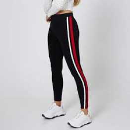 High Waisted Red & White Striped Black Leggings for Women