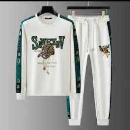 Men's Fashionable white Full Sleeves t shirt & Full Pants Set Combo