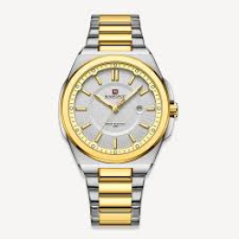 NAVIFORCE 9212 Golden White Alloy Quartz watches Stainless Steel strap with men Date wristwatch Casual relojes-Two Tone White