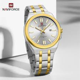 NAVIFORCE 9226 Men's Water Resistance Classic Quartz Watch Stainless Steel Band Wristwatches Business Fashion Casual Watch- Silver & White