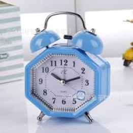 Octagon Shaped Metal Twin Bell Alarm Clock – Retro Desk & Table Design